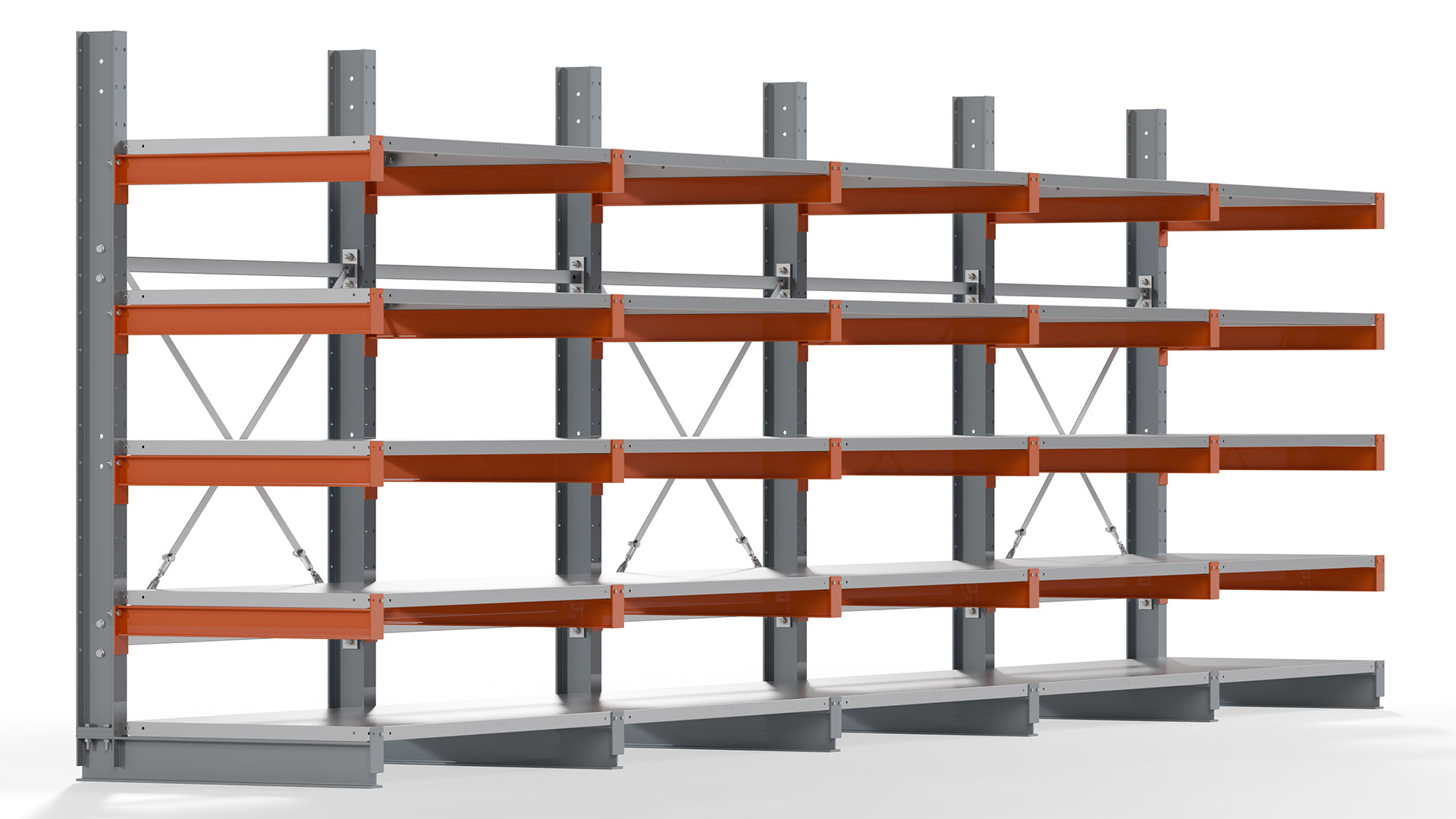 Kragarmregal KARL basic - lackiert - Breite: 640 cm - Höhe: 200 cm - Tiefe: 80 cm - Traglast je Kragarm: 550 kg - einseitig
