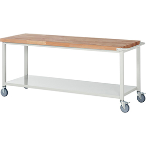 Fahrbare Werkbank, BxTxH 2000x700x880 mm, Ablageboden, Platte Buche 40 mm, RAL 7035