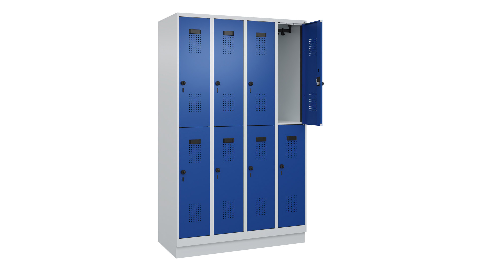 Garderobenspind doppelstöckig, Breite 120 cm, Höhe 195 cm, Tiefe 50 cm, 8 Fächer