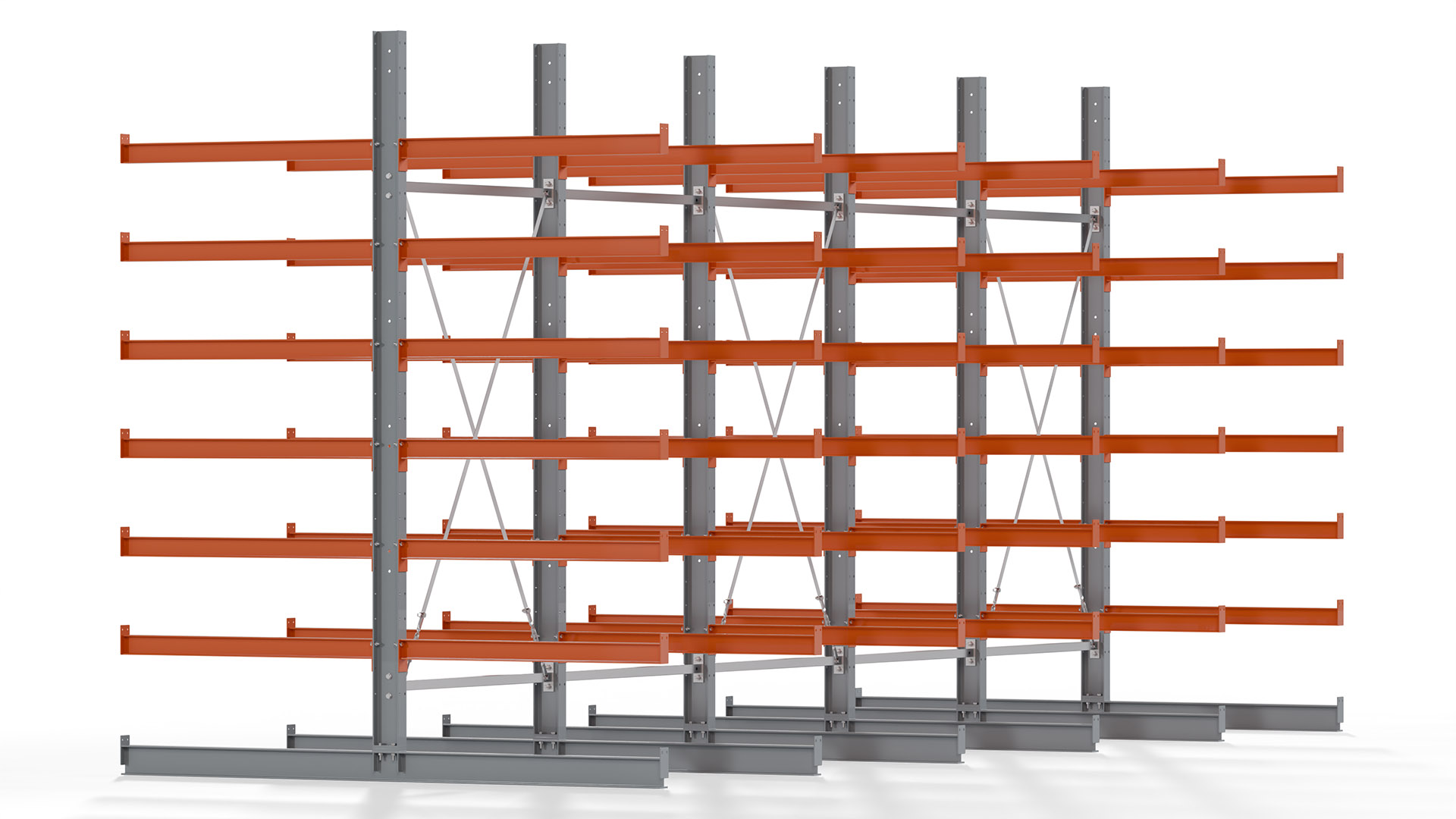Kragarmregal KARL basic - lackiert - Breite: 640 cm - Höhe: 300 cm - Tiefe: 120 cm - Traglast je Kragarm: 370 kg - beidseitig