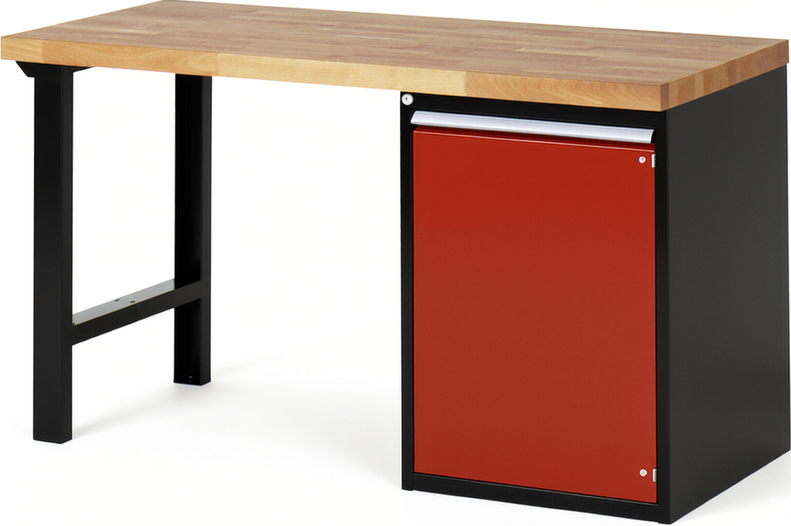 RAU Werkbank schwarz - rot - Breite 150 cm - Tiefe 70 cm - Höhe 89 cm - Buche-Massiv Arbeitsplatte 40 mm