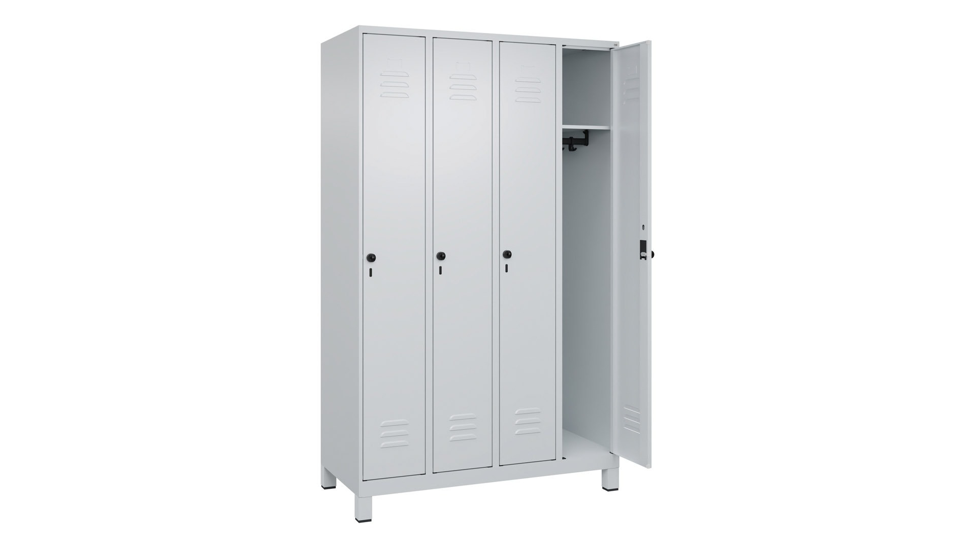 Spind - Garderobenschrank, Breite 120 cm, Höhe 195 cm, Tiefe 50 cm, 4 Abteile