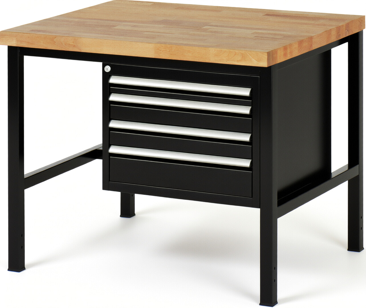 Werkbank Modell 8132 schwarz, BxTxH 1000x900x840 mm,  Buche-Massiv Arbeitsplatte 40 mm,  4 Schubladen mit  Vollauszug 100 % und  SoftClosing