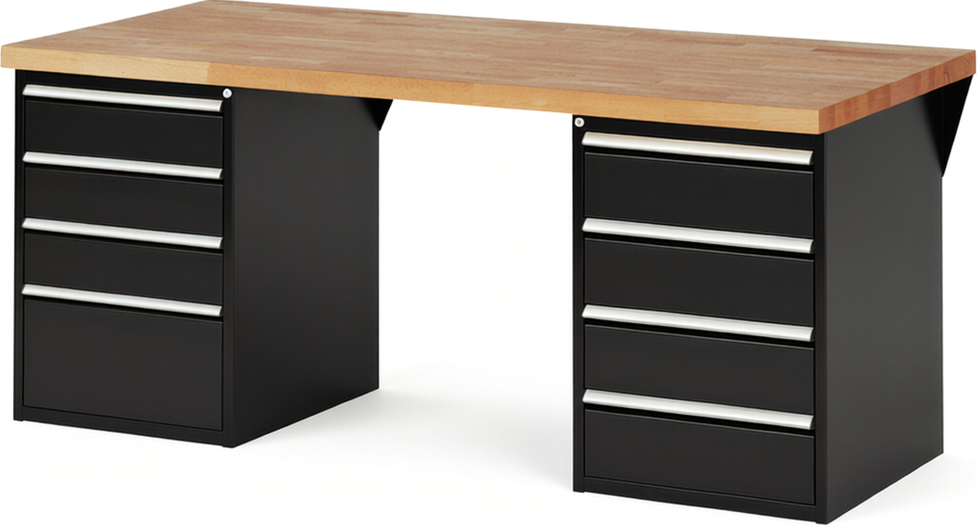 Werkbank Modell 7820 schwarz, BxTxH 2000x900x890 mm,  Buche-Massiv Arbeitsplatte 40 mm,  8 Schubladen mit  Vollauszug 100 % und  SoftClosing