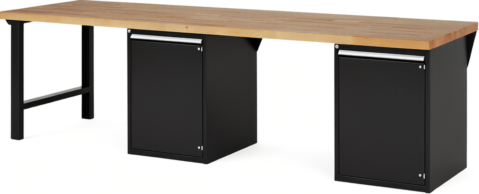 Werkbank Modell 7501 schwarz, BxTxH 3000x900x890 mm,  Buche-Massiv Arbeitsplatte 40 mm