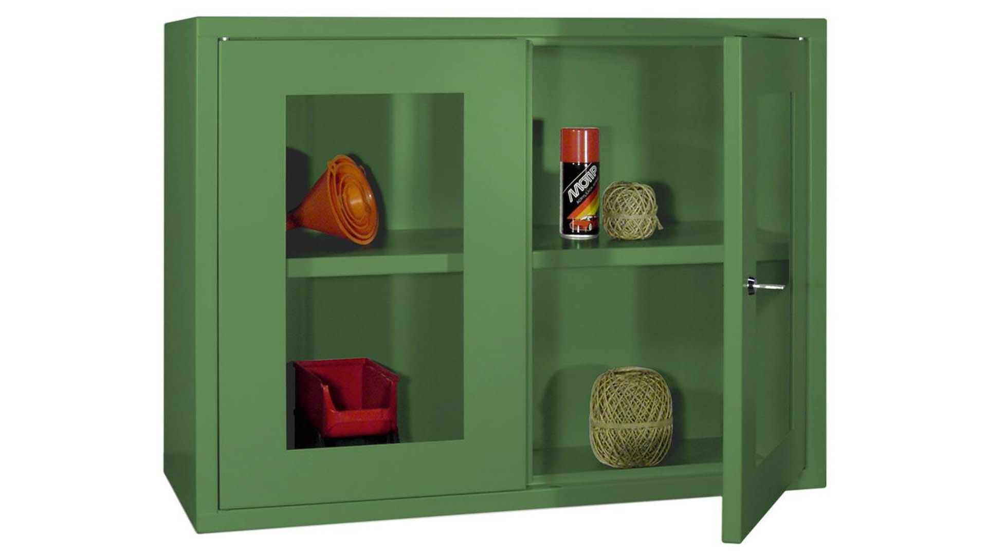 Hängeschrank aus Stahl - 2 Sichtfenstertüren - 600x800x300 mm (HxBxT) - resedagrün