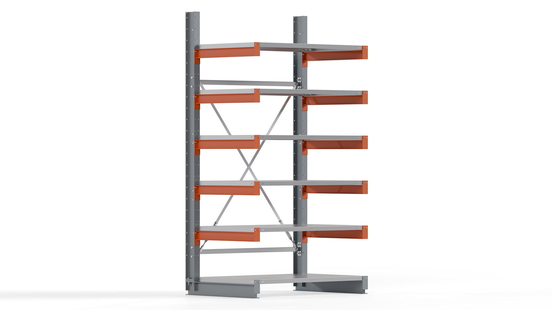 Kragarmregal KARL basic - lackiert - Breite: 128 cm - Höhe: 250 cm - Tiefe: 80 cm - Traglast je Kragarm: 550 kg - einseitig