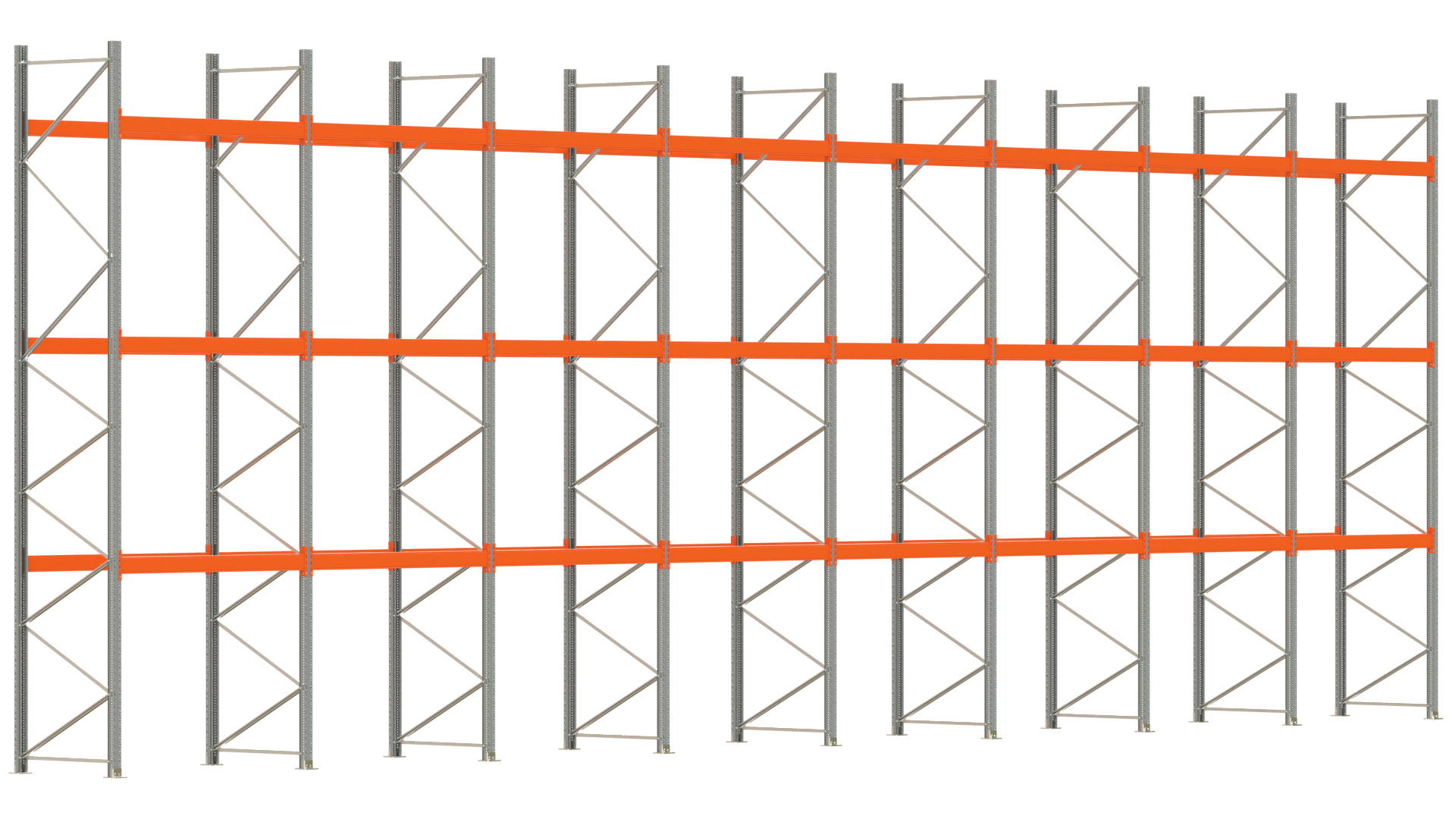 Palettenregal ARTUS - Breite 1596,5 cm - Höhe 550 cm - Tiefe 110 cm - Fachlast 2000 kg - 64 Palettenstellplätze