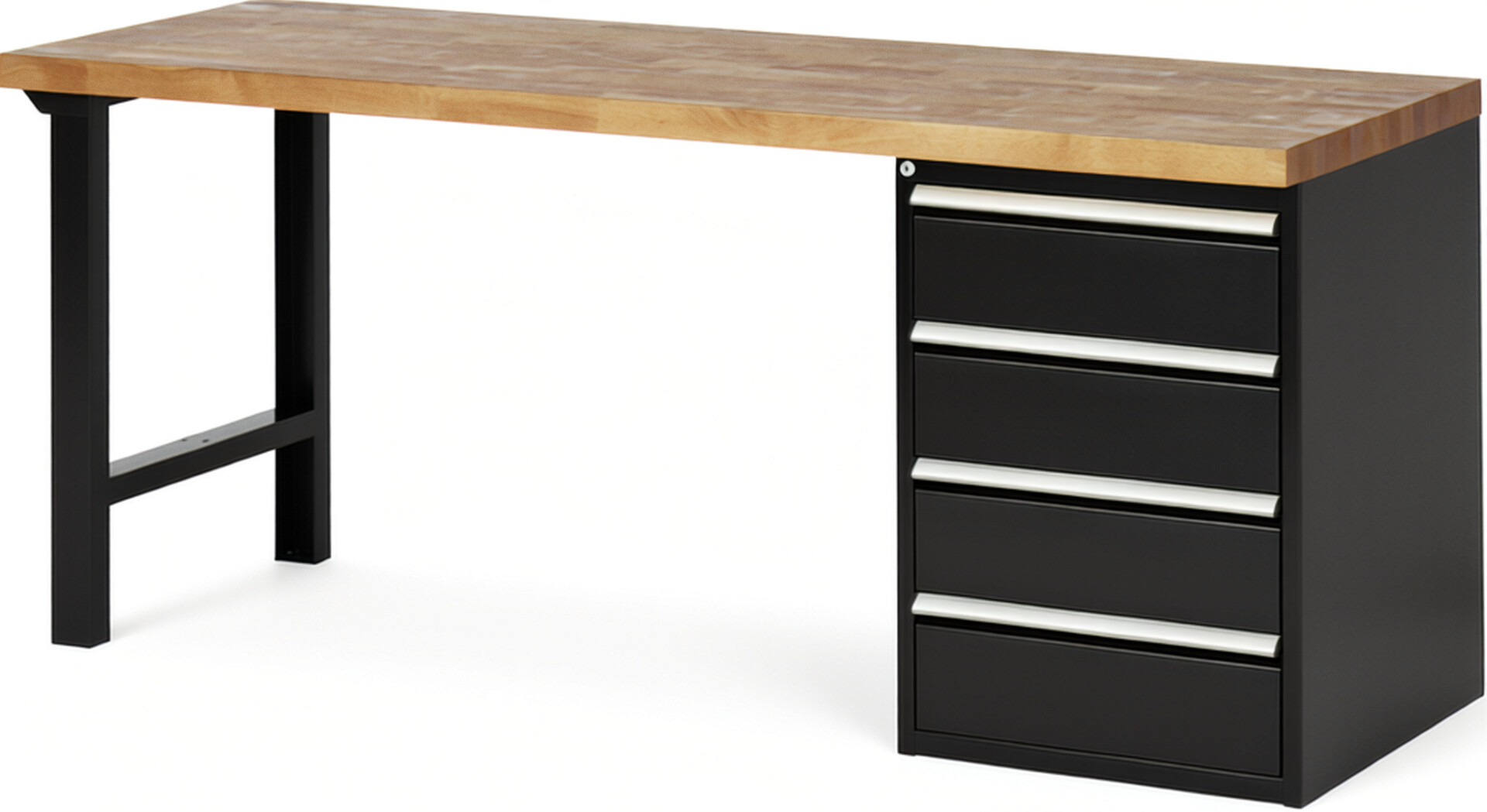 Werkbank Modell 7509 schwarz, BxTxH 2000x700x890 mm,  Buche-Massiv Arbeitsplatte 40 mm,  4 Schubladen mit  Vollauszug 100 % und  SoftClosing