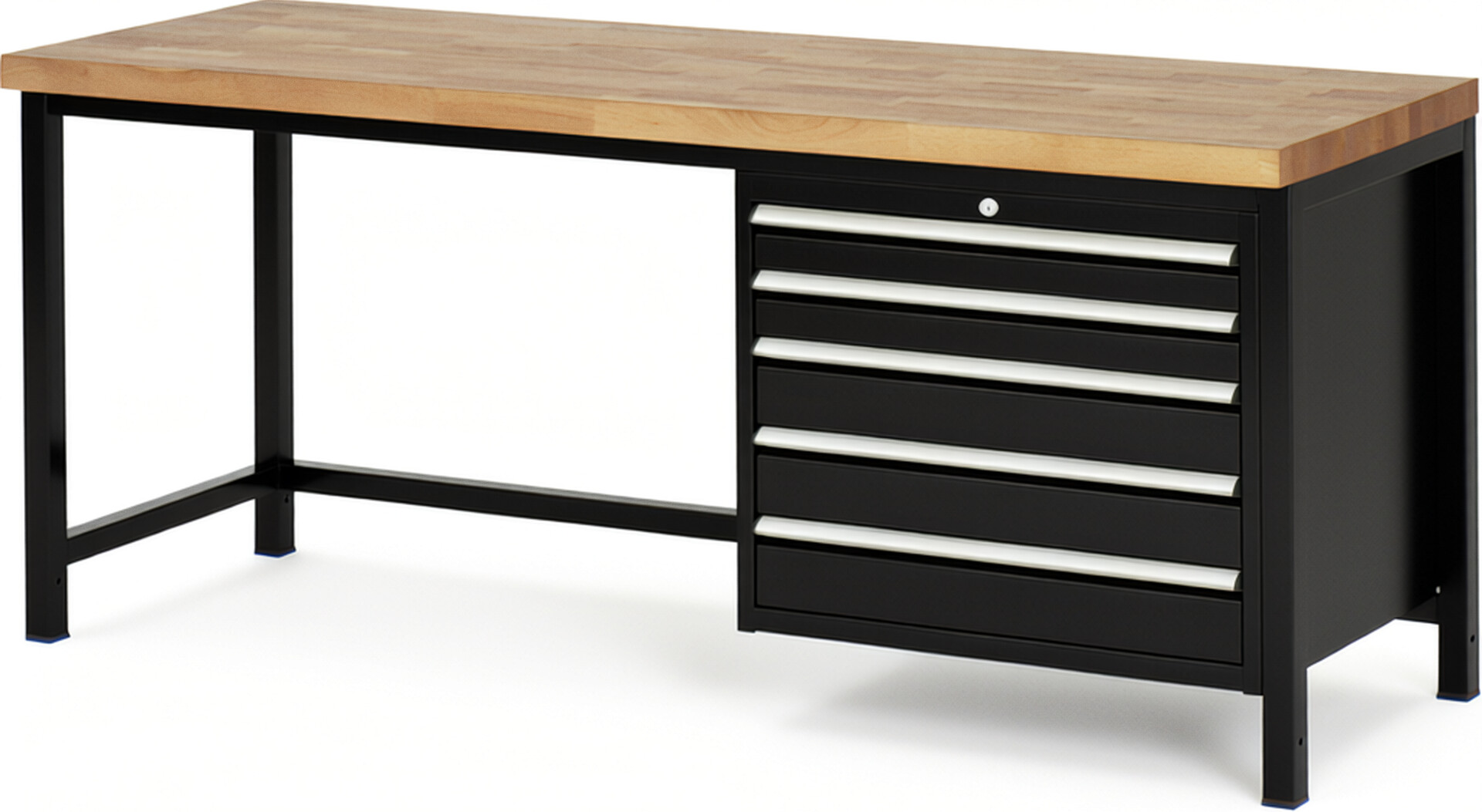 Werkbank Modell 8271 schwarz, BxTxH 2000x700x840 mm,  Buche-Massiv Arbeitsplatte 40 mm,  5 Schubladen mit  Auszug 90 %