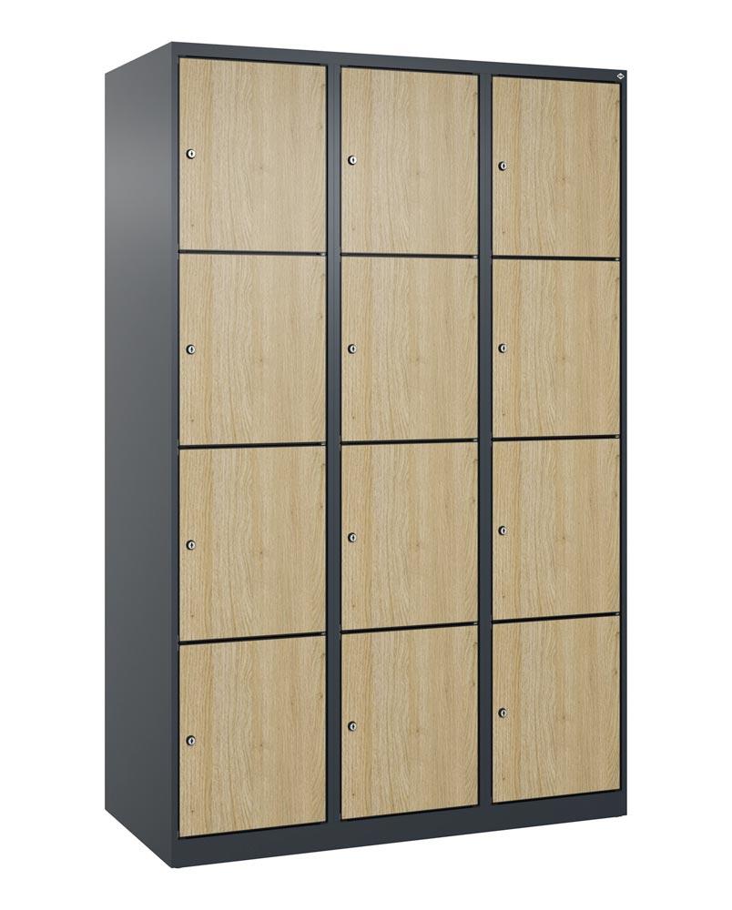 Fächerschrank mit MDF Türen, Breite 120 cm, Höhe 185 cm, Tiefe 50 cm, 12 Fächer