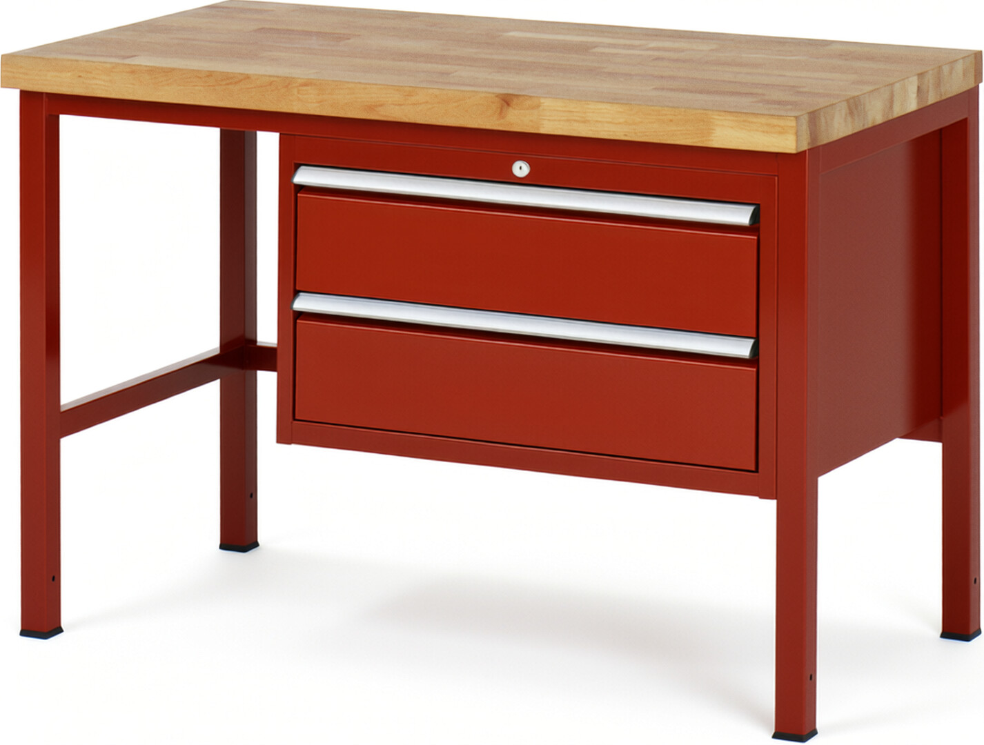 Werkbank Modell 8225 rot, BxTxH 1250x700x840 mm,  Buche-Massiv Arbeitsplatte 40 mm,  2 Schubladen mit  Vollauszug 100 % und  SoftClosing