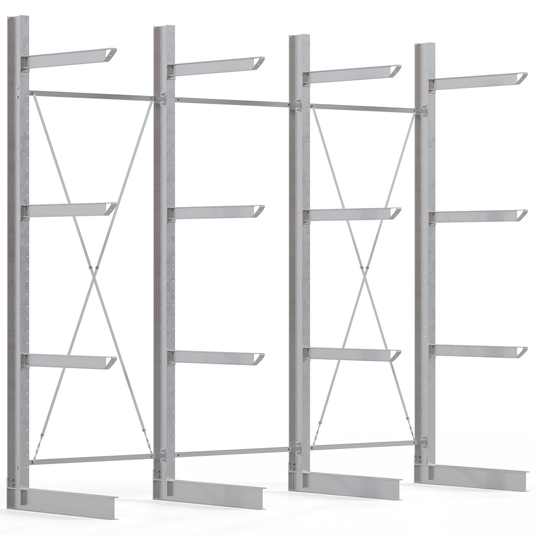 Kragarmregal KARL heavy - feuerverzinkt - Breite: 450 cm - Höhe: 400 cm - Tiefe: 120 cm - Traglast je Kragarm: 800 kg - einseitig