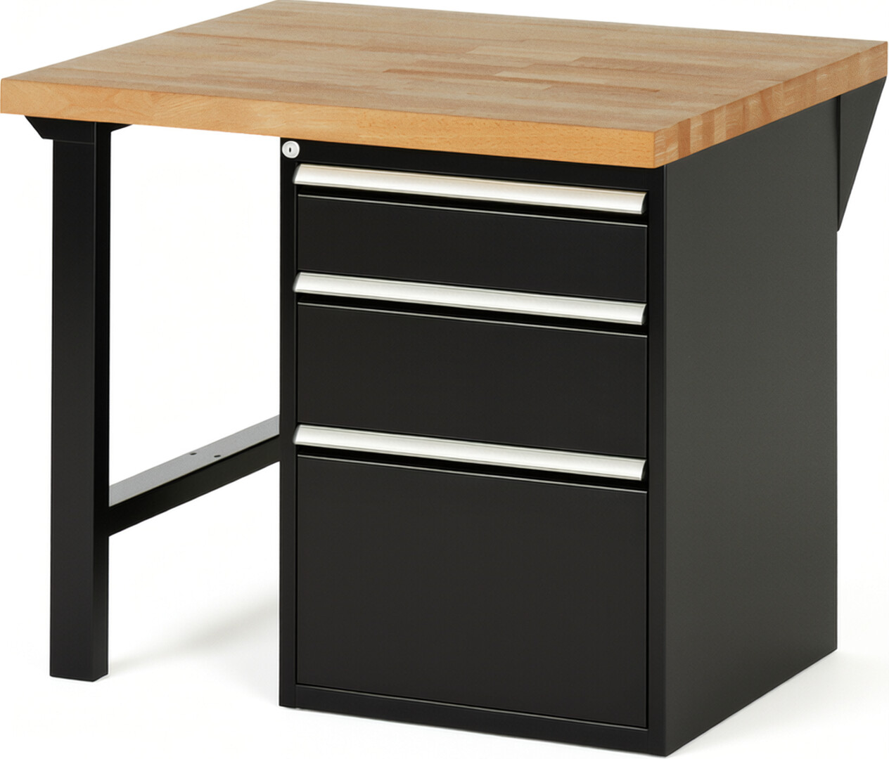 Werkbank Modell 7508 schwarz, BxTxH 1000x900x840 mm,  Buche-Massiv Arbeitsplatte 40 mm,  3 Schubladen mit  Vollauszug 100 % und  SoftClosing