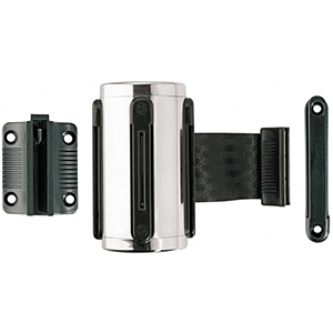 Wand-Gurtkassette, Chrom mit schwarzem Gurt max. 3 m