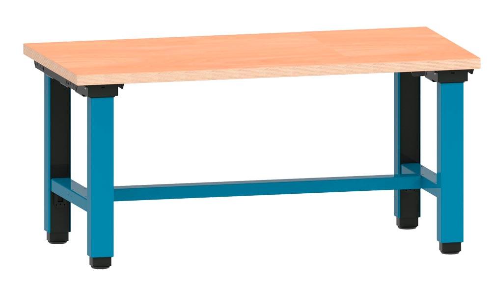 Elektrisch höhenverstellbarer Arbeitstisch, 4 Fuß, Platte Buche 50 mm, BxTxH 1500x800x725-1225 mm, Traglast 400 kg, RAL 7016