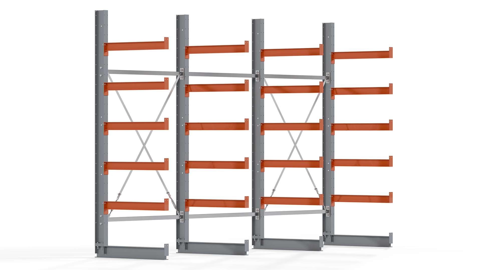 Kragarmregal KARL basic - lackiert - Breite: 384 cm - Höhe: 250 cm - Tiefe: 80 cm - Traglast je Kragarm: 550 kg - einseitig