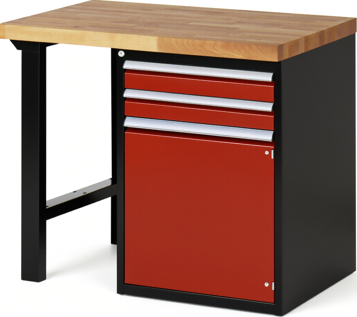 RAU Werkbank schwarz - rot - Breite 100 cm - Tiefe 70 cm - Höhe 89 cm - Buche-Massiv Arbeitsplatte 40 mm
