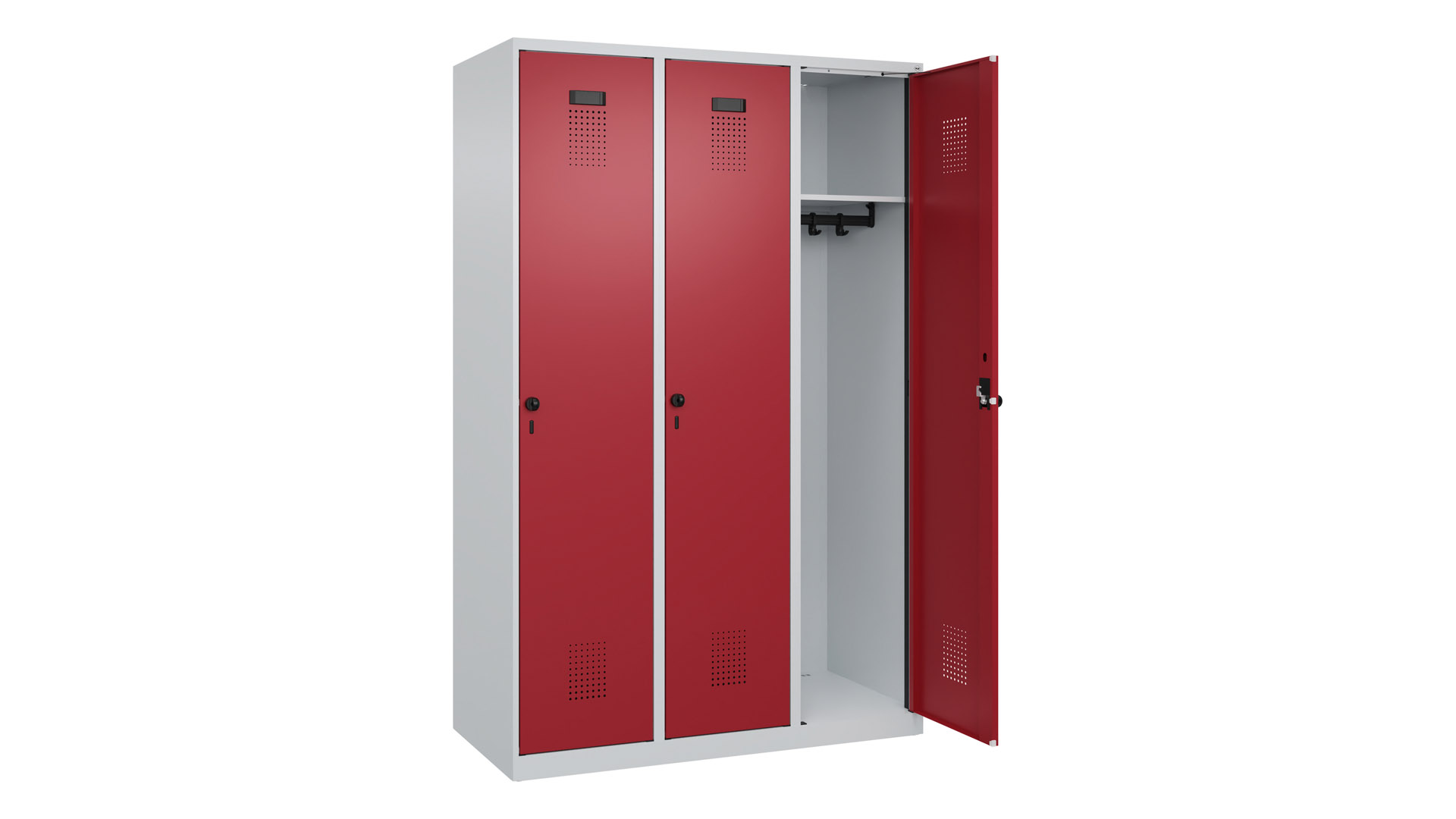 Spind - Garderobenschrank, Breite 120 cm, Höhe 185 cm, Tiefe 50 cm, 3 Abteile