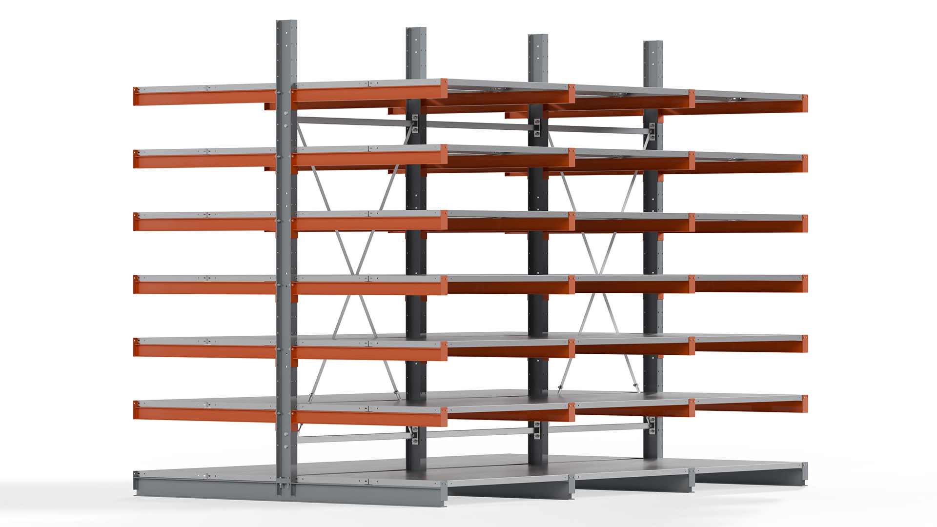 Kragarmregal KARL basic - lackiert - Breite: 384 cm - Höhe: 300 cm - Tiefe: 120 cm - Traglast je Kragarm: 370 kg - beidseitig