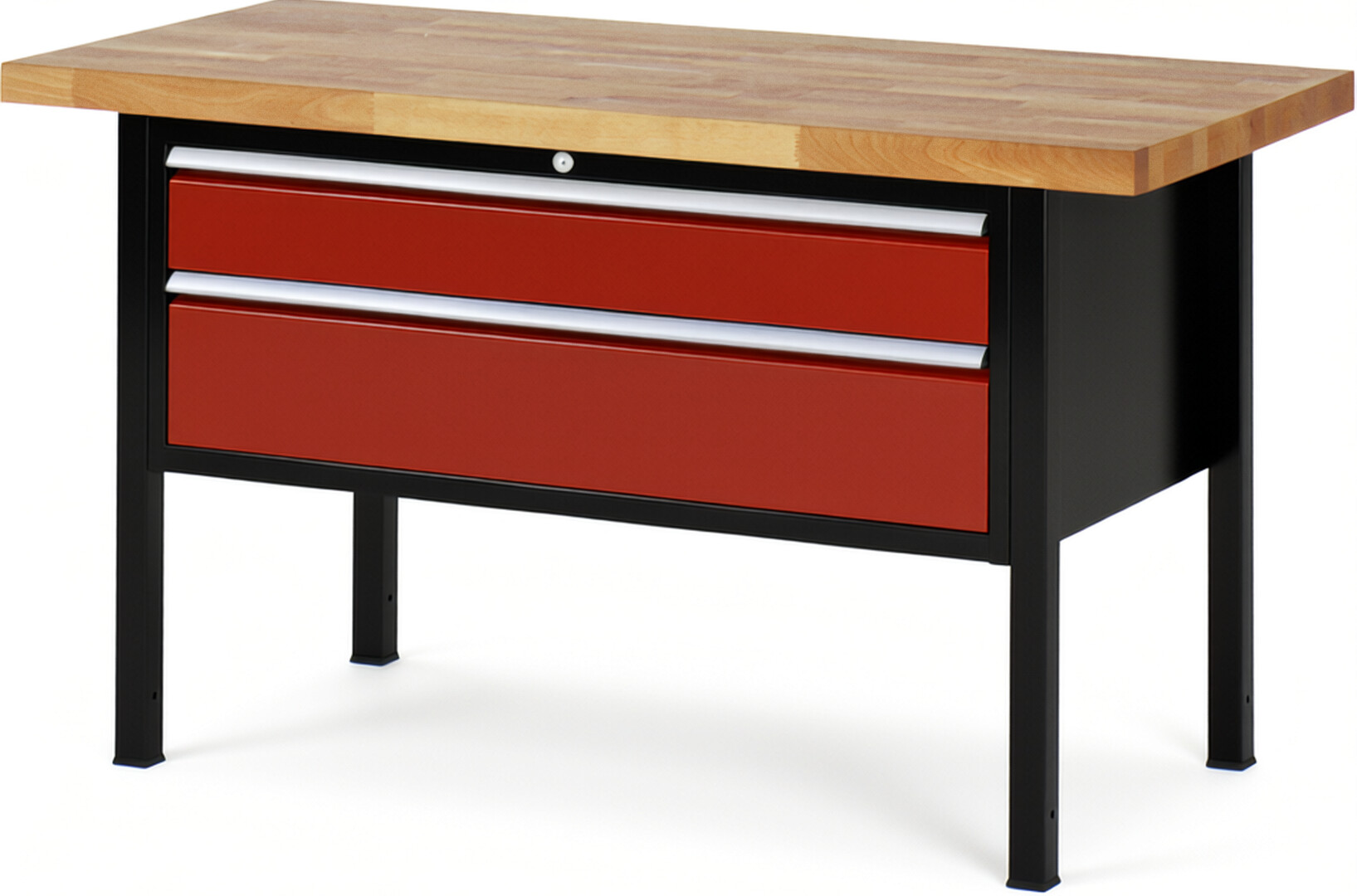 RAU Werkbank schwarz - rot - Breite 150 cm - Tiefe 70 cm - Höhe 104 cm - Buche-Massiv Arbeitsplatte 40 mm