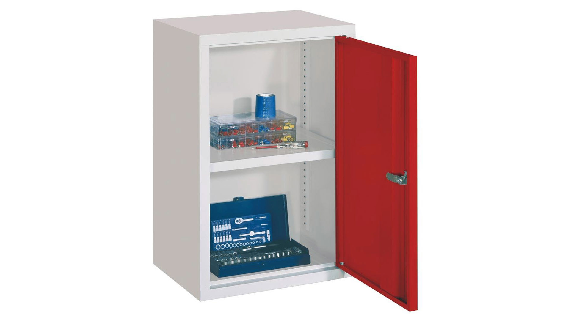 Hängeschrank aus Stahl - 1 Vollblechtür - 600x400x300 mm (HxBxT) - lichtgrau/feuerrot