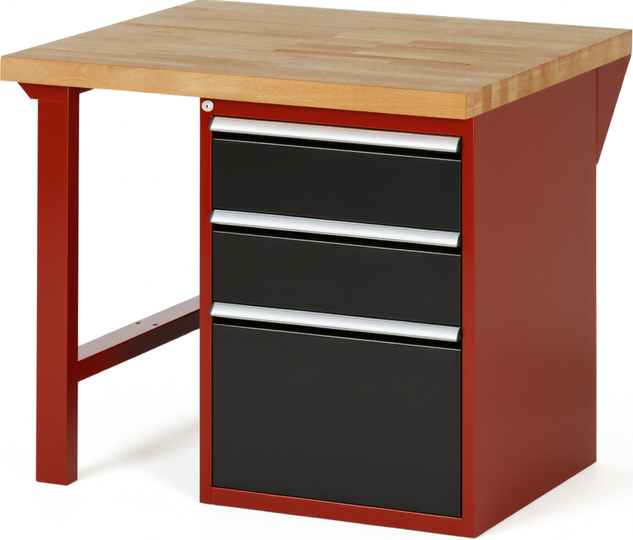 Werkbank Modell 7507 rot - schwarz, BxTxH 1000x900x890 mm,  Buche-Massiv Arbeitsplatte 40 mm,  3 Schubladen mit  Vollauszug 100 % und  SoftClosing