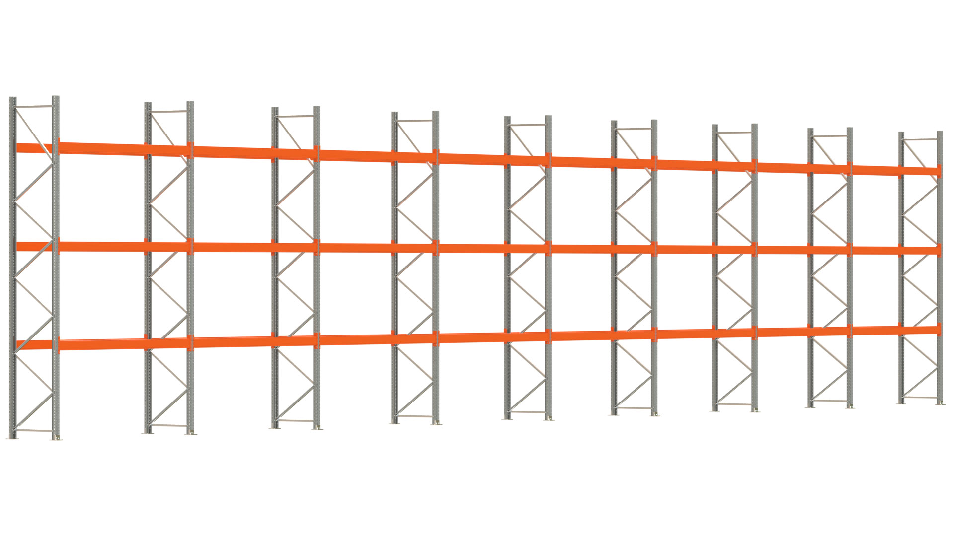 Palettenregal ARTUS - Breite 2236,5 cm - Höhe 450 cm - Tiefe 80 cm - Fachlast 2910 kg - 64 Palettenstellplätze