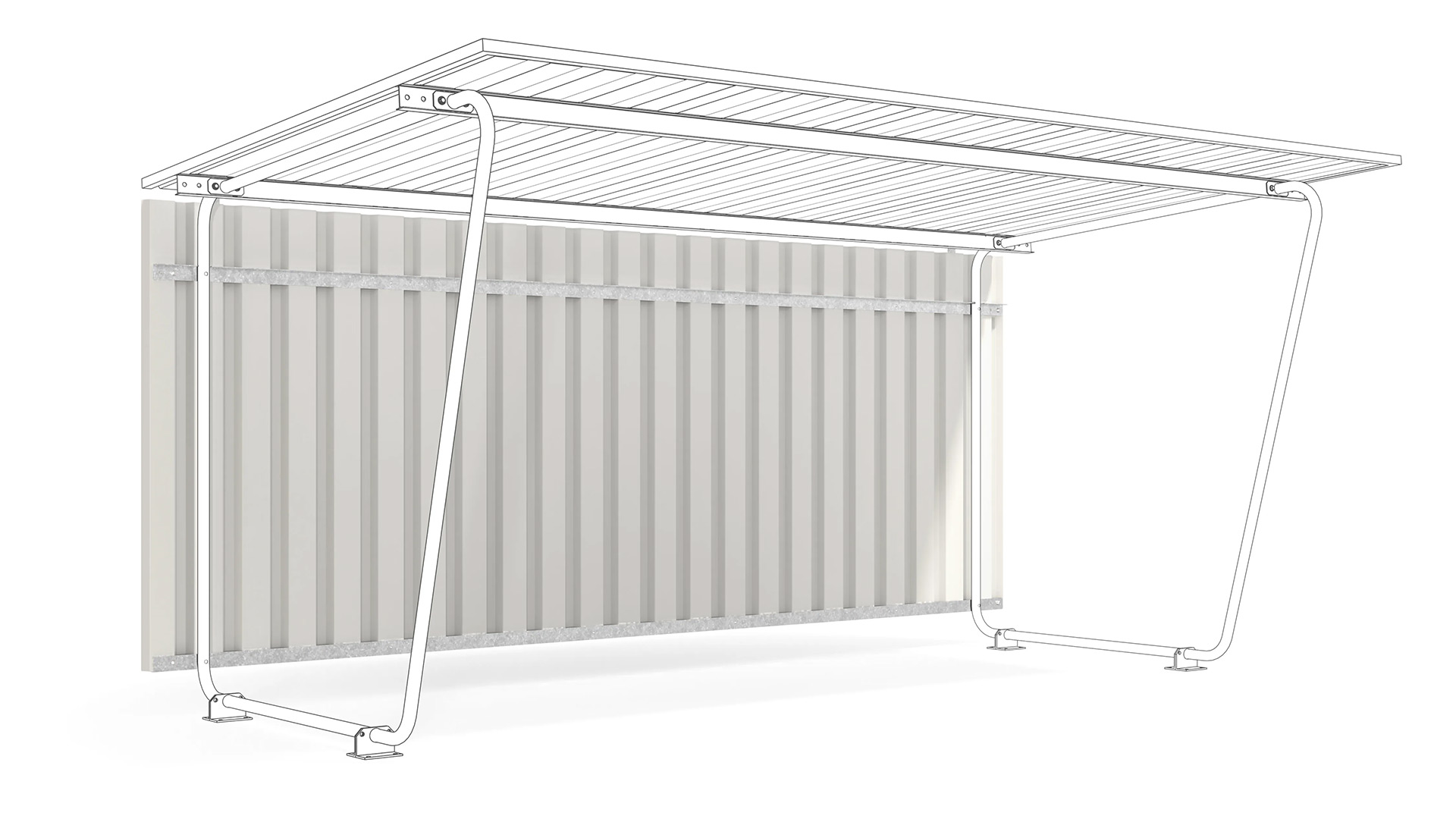 Rückwand für Fahrradunterstand, Überdachung zu Grundeinheit Modell Siegen, einseitig, Profilblech RAL 9002