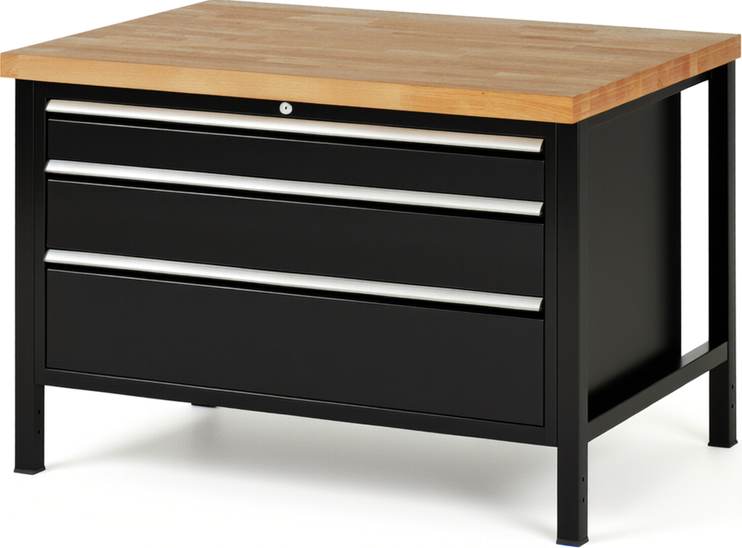 RAU Werkbank schwarz - Breite 125 cm - Tiefe 90 cm - Höhe 84 cm - Buche-Massiv Arbeitsplatte 40 mm