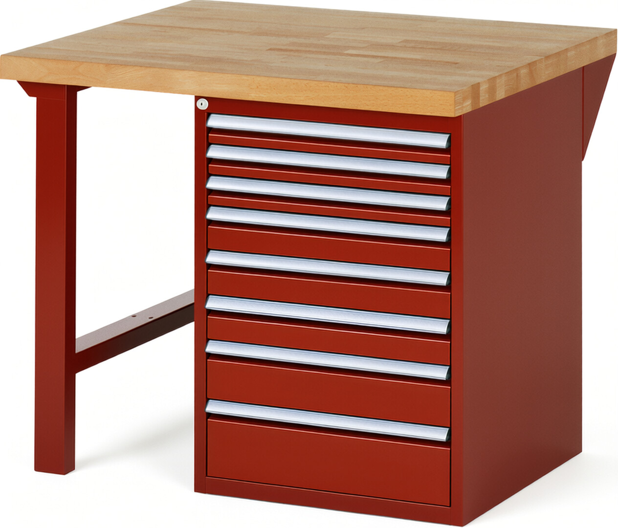 Werkbank Modell 7519 rot, BxTxH 1000x900x890 mm,  Buche-Massiv Arbeitsplatte 40 mm,  8 Schubladen mit  Vollauszug 100 % und  SoftClosing