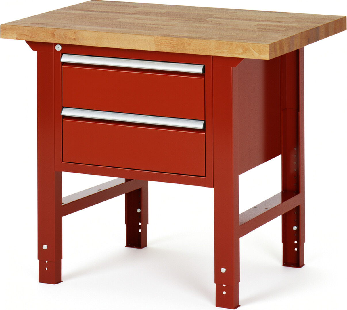 Werkbank Modell 7125 rot, BxTxH 1000x700x790-1140 mm,  Buche-Massiv Arbeitsplatte 40 mm,  2 Schubladen mit  Vollauszug 100 % und  SoftClosing
