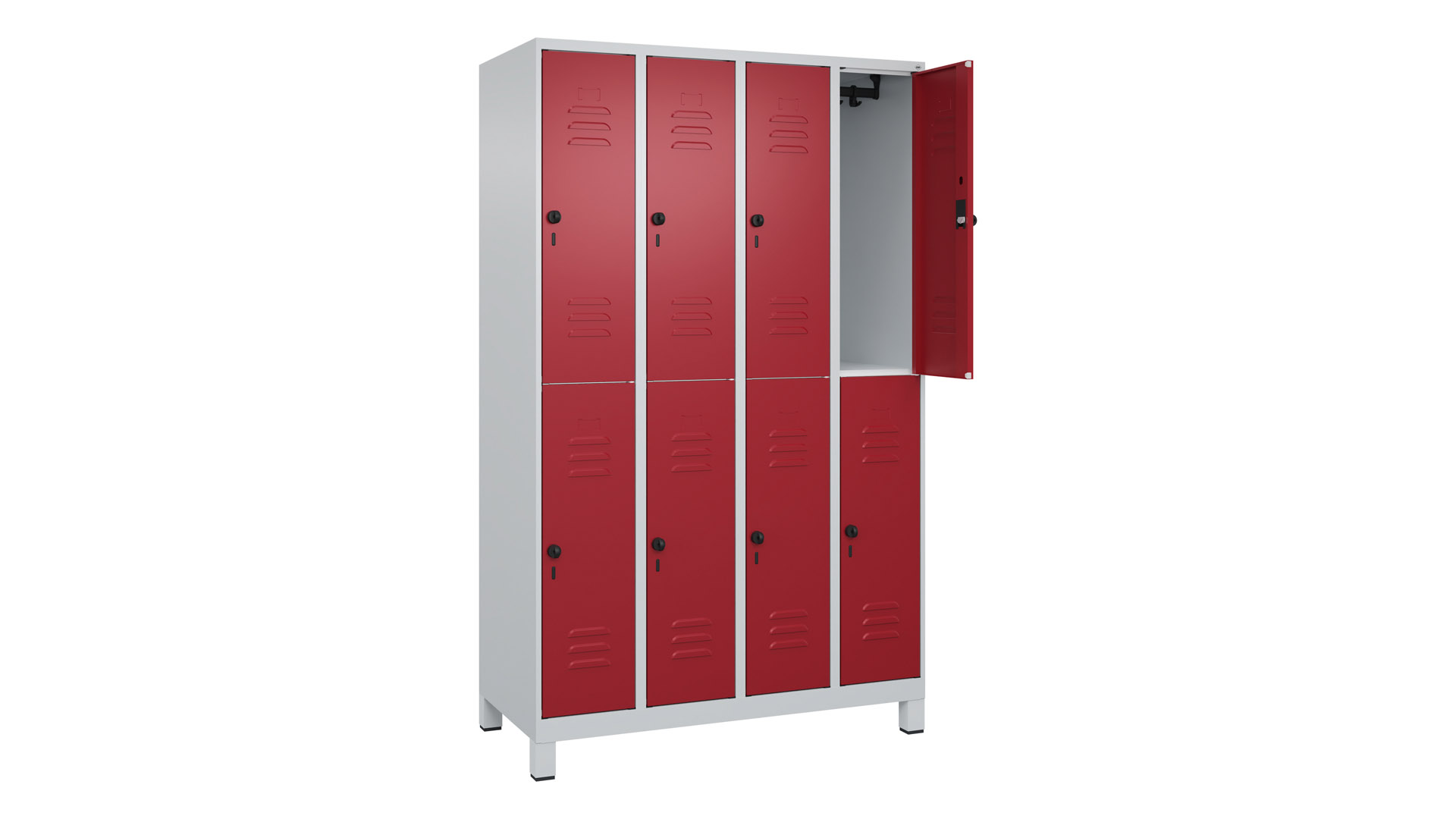 Garderobenspind doppelstöckig, Breite 120 cm, Höhe 195 cm, Tiefe 50 cm, 8 Fächer
