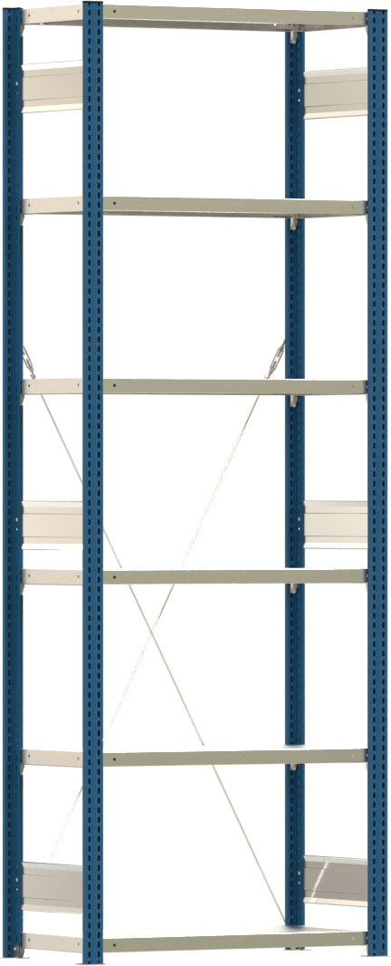 Fachbodenregal BERT - Breite: 87,5 cm - Tiefe: 40 cm - Höhe: 250 cm - 6 Böden - Grundregal
