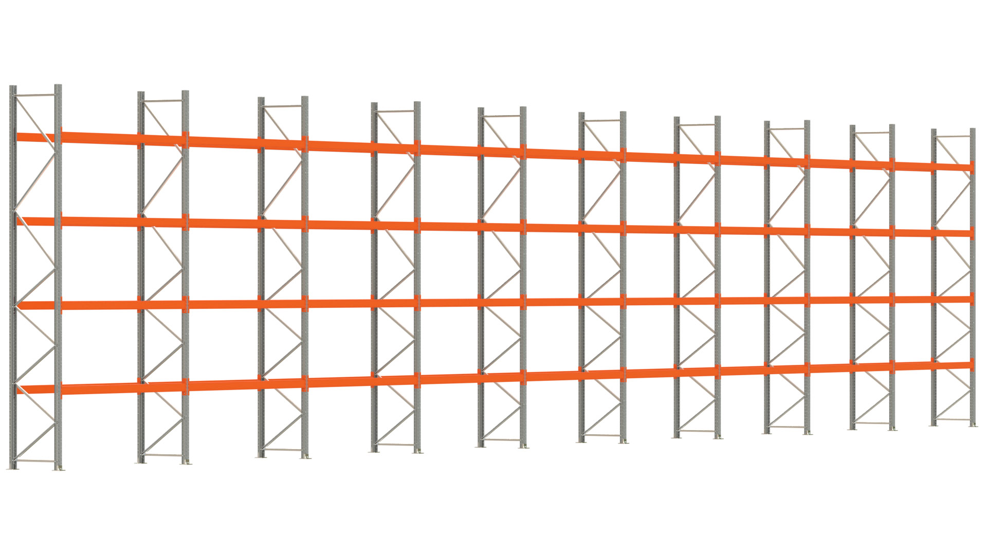 Palettenregal ARTUS - Breite 2515 cm - Höhe 500 cm - Tiefe 80 cm - Fachlast 2250 kg - 90 Palettenstellplätze