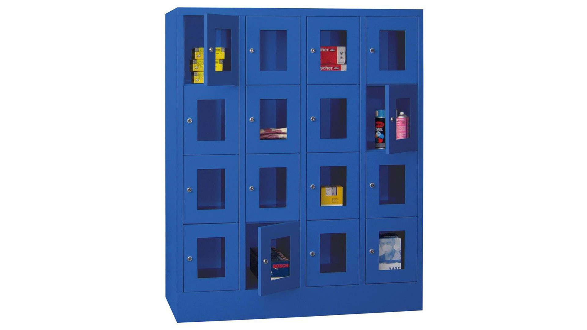 Fächerschränke mit Sichtfenstertüren, Breite 120 cm, Höhe 151,8 cm, Tiefe 50 cm, 4x4 Fächer