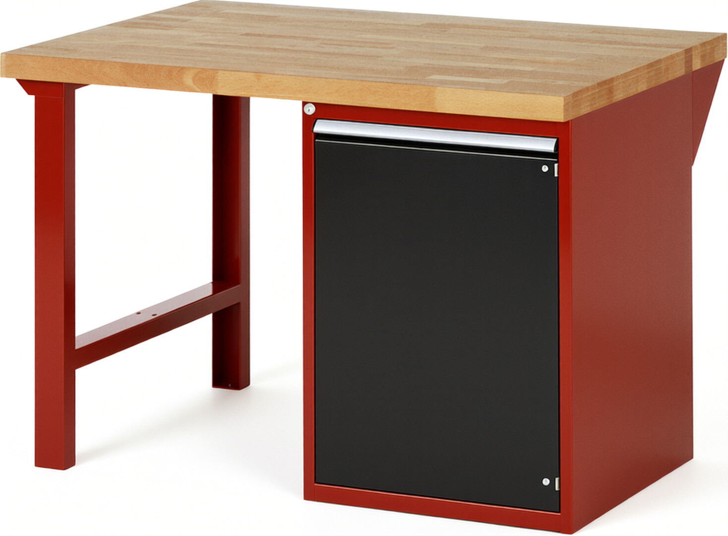 Werkbank Modell 7501 rot - schwarz, BxTxH 1250x900x890 mm,  Buche-Massiv Arbeitsplatte 40 mm