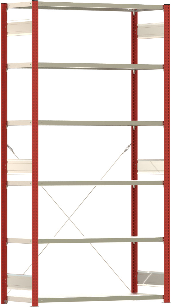 Fachbodenregal BERT - Breite: 128,5 cm - Tiefe: 50 cm - Höhe: 250 cm - 6 Böden - Grundregal