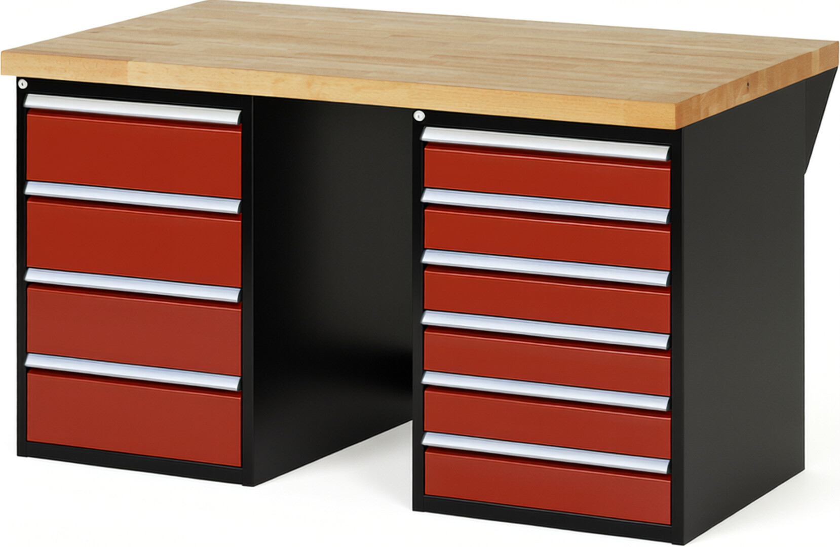 RAU Werkbank schwarz - rot - Breite 150 cm - Tiefe 90 cm - Höhe 89 cm - Buche-Massiv Arbeitsplatte 40 mm