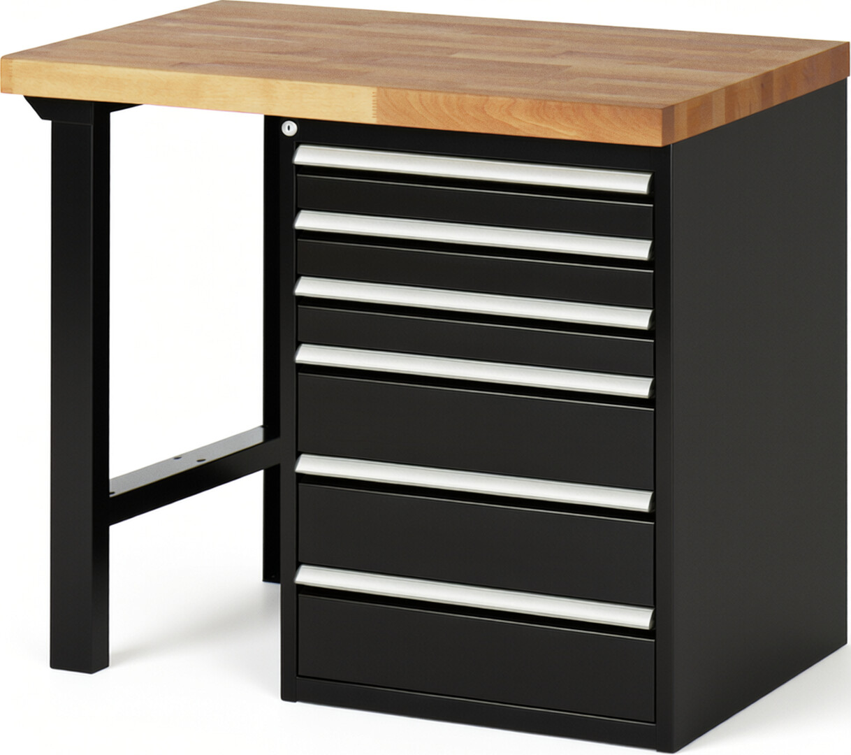 Werkbank Modell 7515 schwarz, BxTxH 1000x700x890 mm,  Buche-Massiv Arbeitsplatte 40 mm,  6 Schubladen mit  Vollauszug 100 % und  SoftClosing