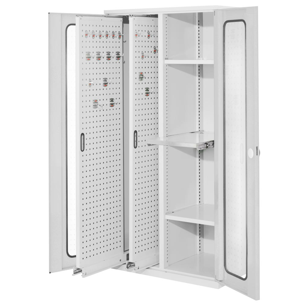 Auszugschrank - Schwerlastschrank, Sichtfenstertüren,BxTxH 1000x600x1950 mm, 7035, Anzahl Böden 2 Stk.