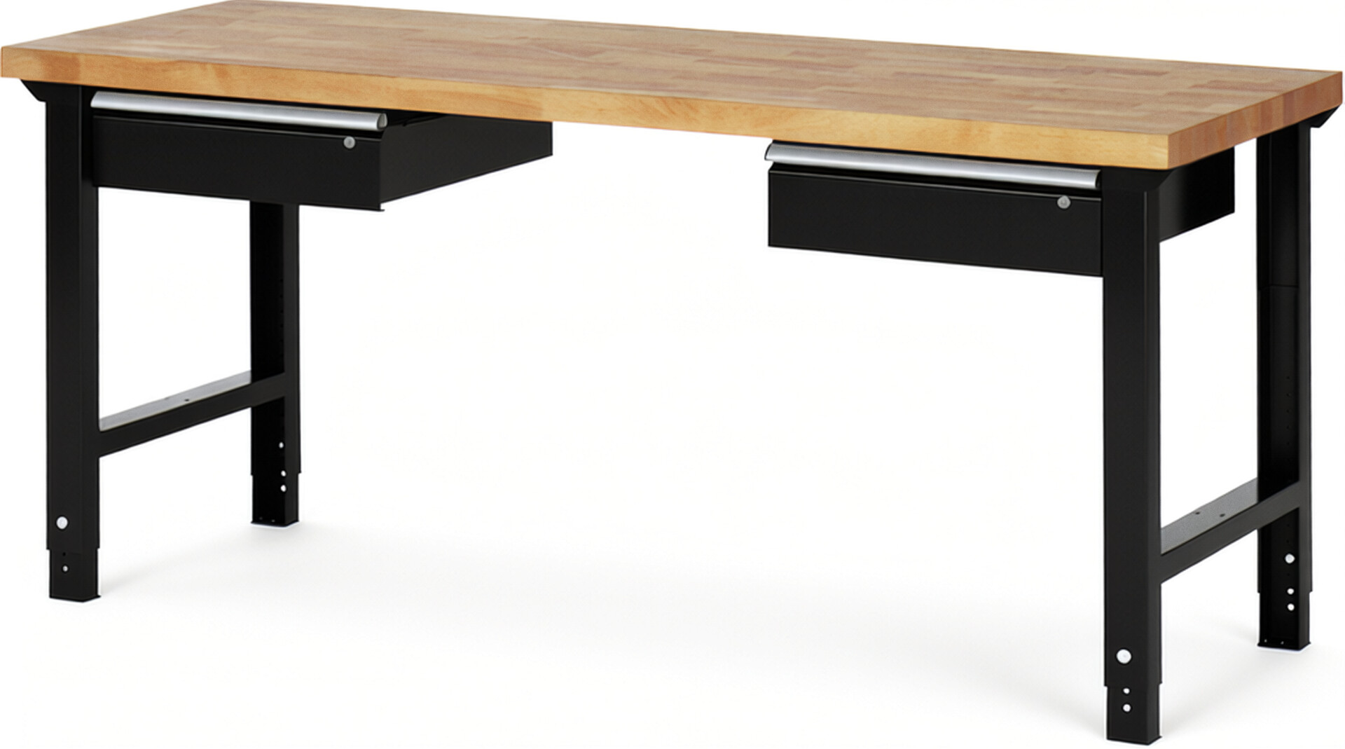 Werkbank Modell 7002 schwarz, BxTxH 2000x700x790-1140 mm,  Buche-Massiv Arbeitsplatte 40 mm,  2 Schubladen mit  Auszug 90 %
