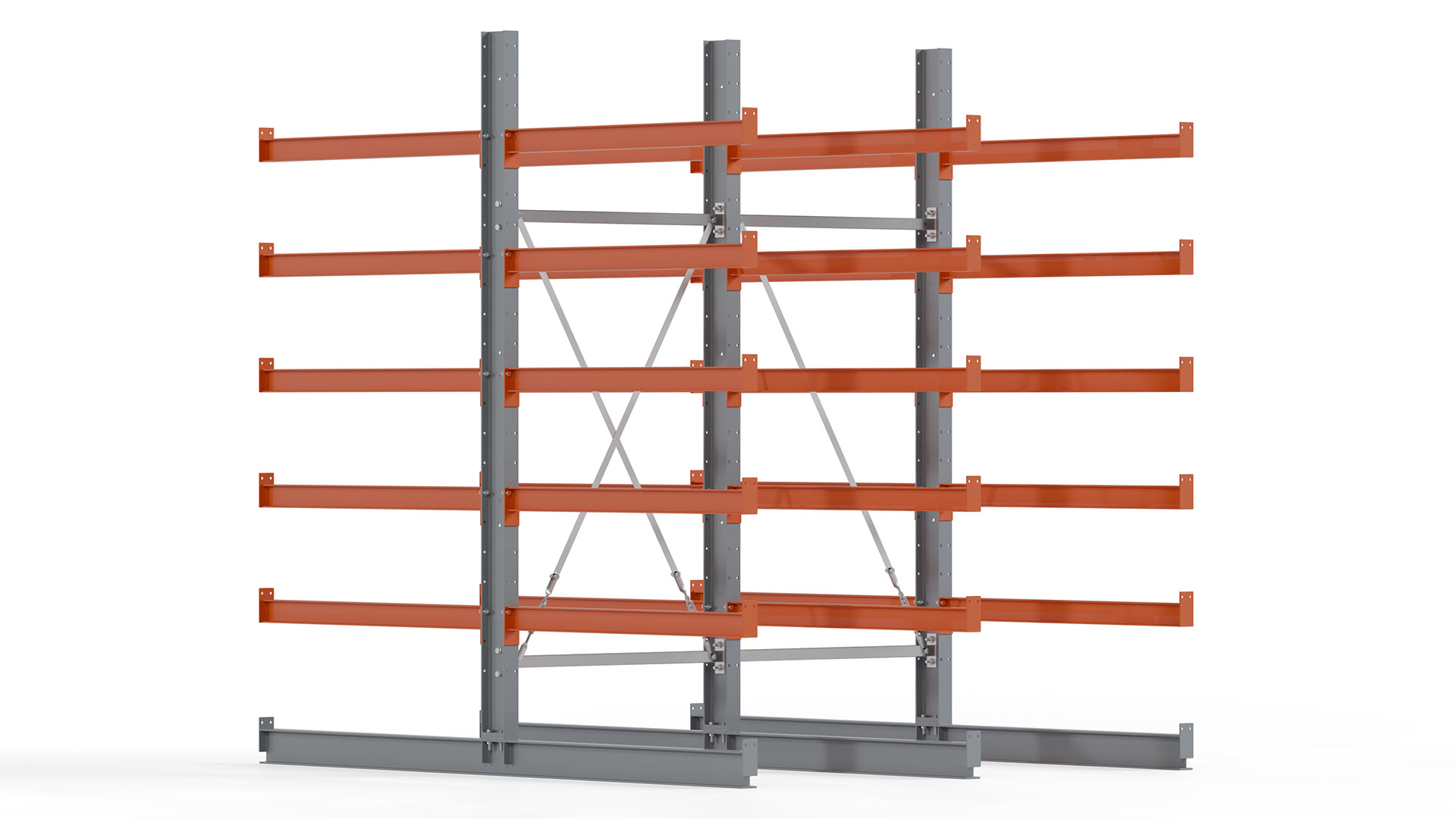 Kragarmregal KARL basic - lackiert - Breite: 200 cm - Höhe: 250 cm - Tiefe: 120 cm - Traglast je Kragarm: 370 kg - beidseitig