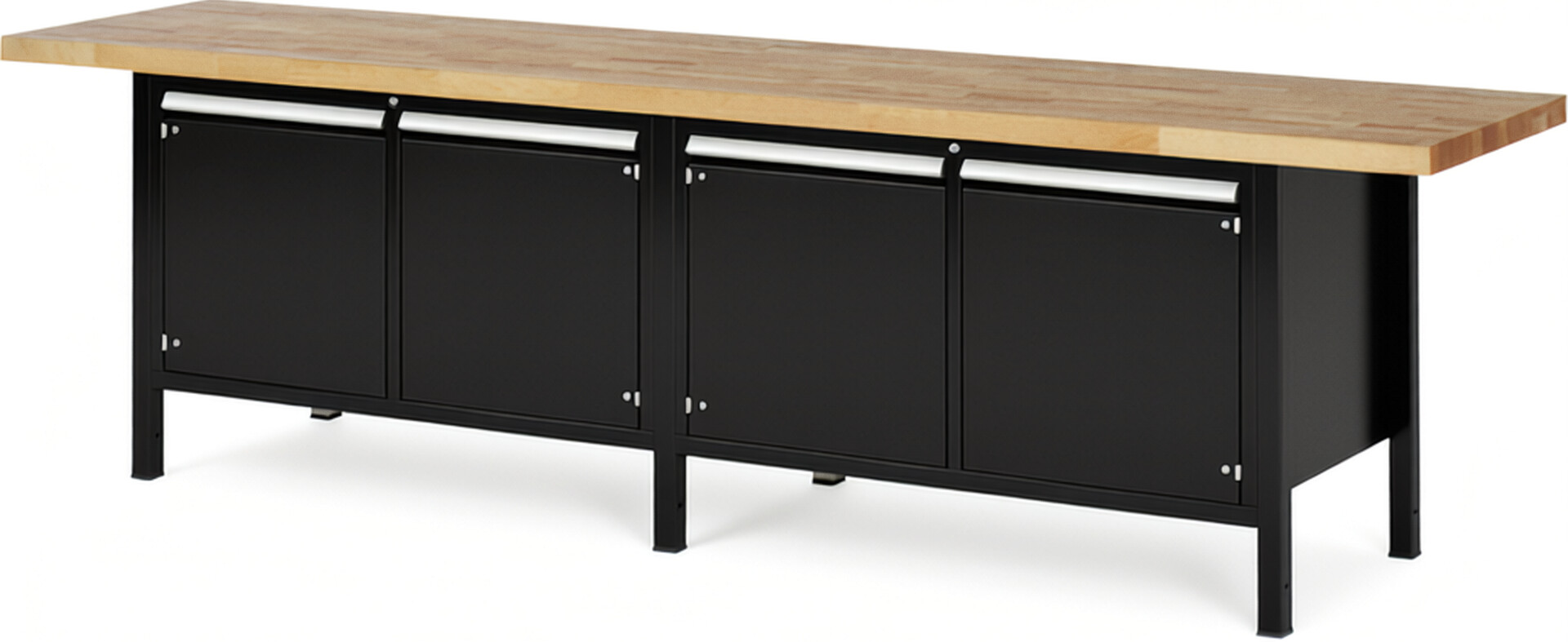 Werkbank Modell 8465 schwarz, BxTxH 3000x700x840-1040 mm,  Buche-Massiv Arbeitsplatte 40 mm