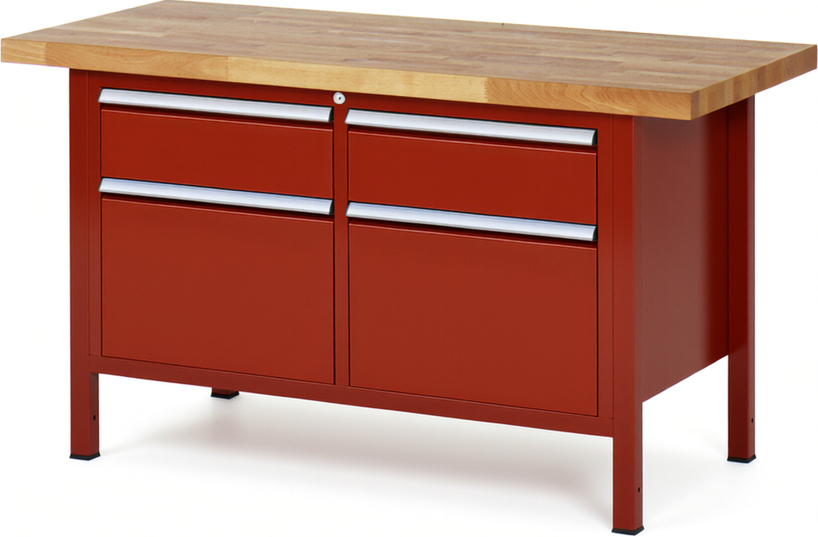 Werkbank Modell 8471 rot, BxTxH 1500x700x840 mm,  Buche-Massiv Arbeitsplatte 40 mm,  4 Schubladen mit  Auszug 90 %
