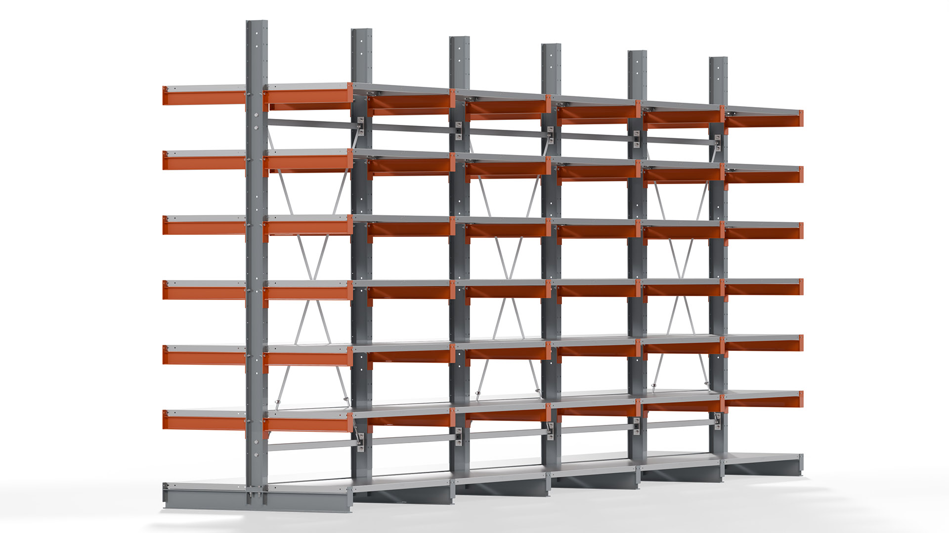 Kragarmregal KARL basic - lackiert - Breite: 640 cm - Höhe: 300 cm - Tiefe: 60 cm - Traglast je Kragarm: 740 kg - beidseitig