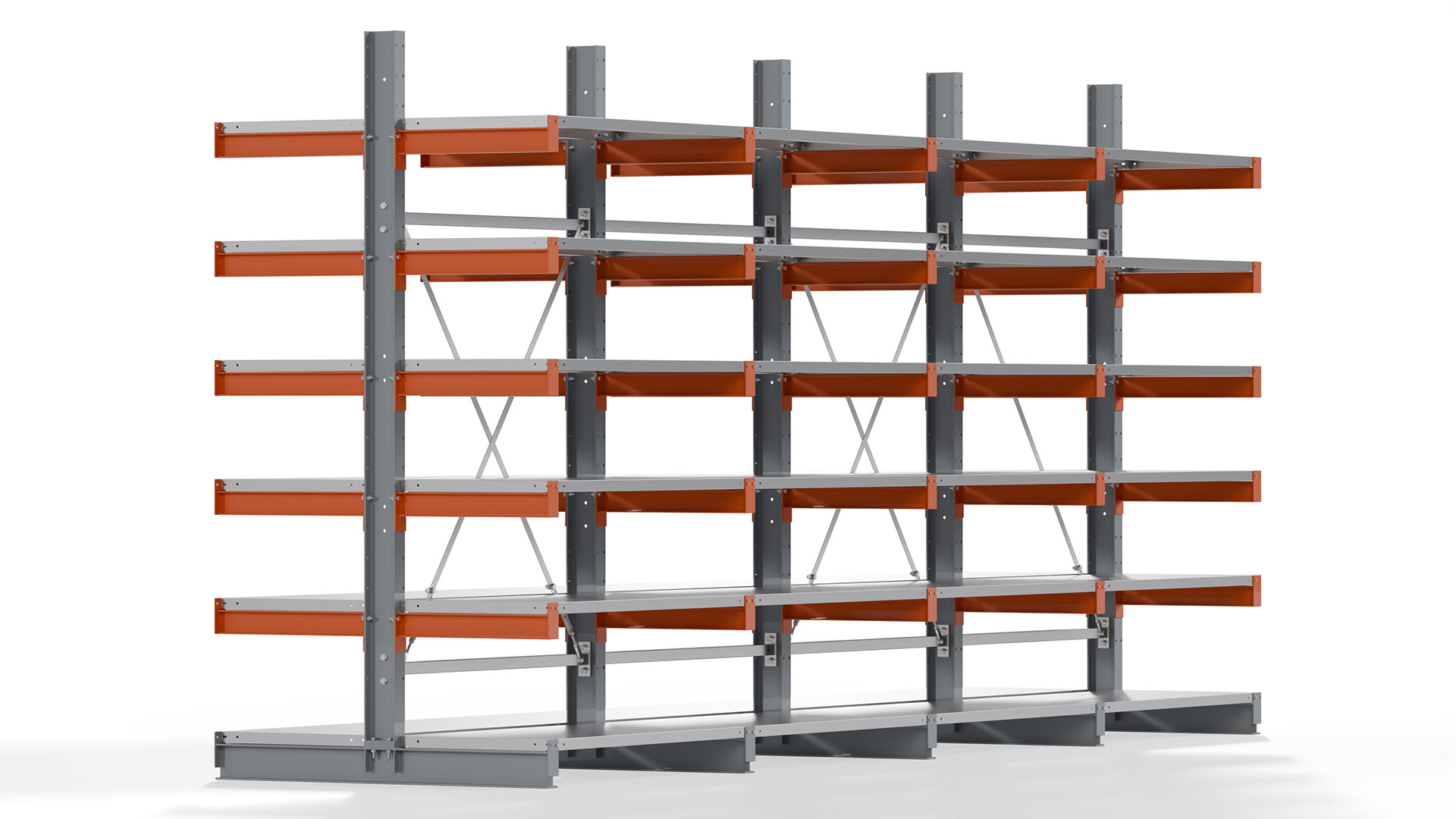 Kragarmregal KARL basic - lackiert - Breite: 512 cm - Höhe: 250 cm - Tiefe: 60 cm - Traglast je Kragarm: 730 kg - beidseitig
