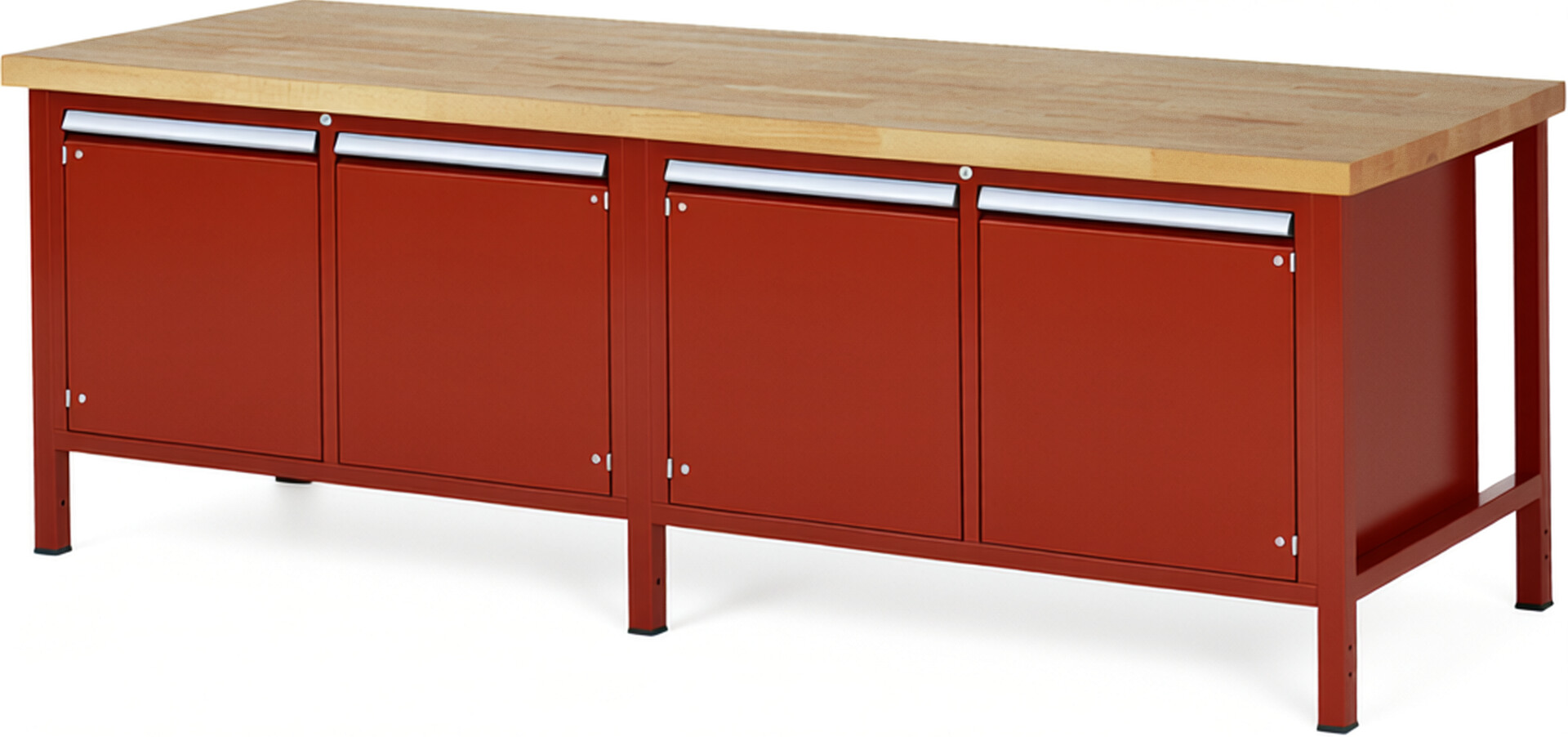 Werkbank Modell 8465 rot, BxTxH 2500x900x840 mm,  Buche-Massiv Arbeitsplatte 40 mm