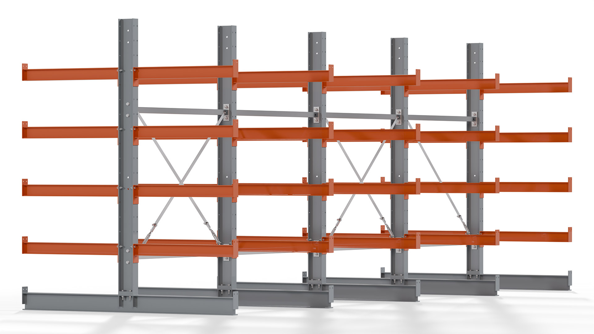 Kragarmregal KARL basic - lackiert - Breite: 512 cm - Höhe: 200 cm - Tiefe: 80 cm - Traglast je Kragarm: 550 kg - beidseitig