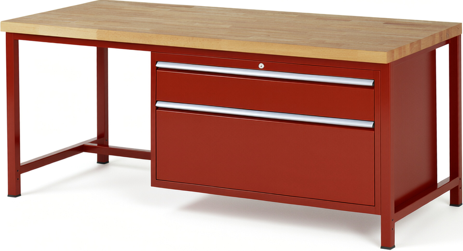 Werkbank Modell 8356 rot, BxTxH 2000x900x840 mm,  Buche-Massiv Arbeitsplatte 40 mm,  2 Schubladen mit  Vollauszug 100 % und  SoftClosing